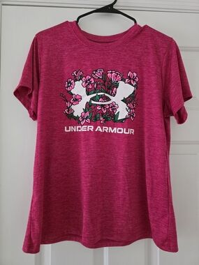 Under Armour Hot Pink Floral Logo Short Sleeve Tee (Like New)